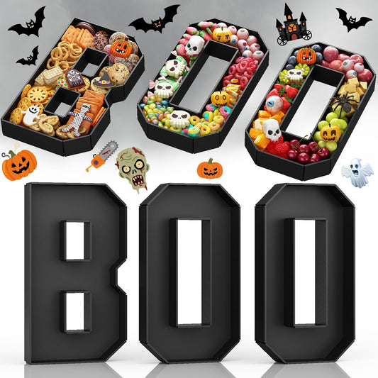 BOO Cardboard Letters for Halloween Party Decorations, 13.7 Inch Charcuterie Letters Fillable Black Paper Mache Letter Trays for Chocolate Candy Food Display Letter Box for Halloween Party Decorations