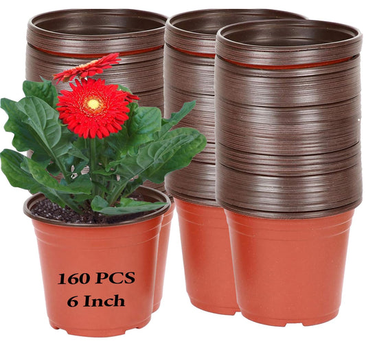 KINJOEK 160 Packs 6 Inch 1/2 Gallon Plant Nursery Pots, Plastic Nursery Flower Plant Pots Container Seed Starting Planter Nursery Pots for Seedlings Transplants Indoor Outdoor, Garden Yard