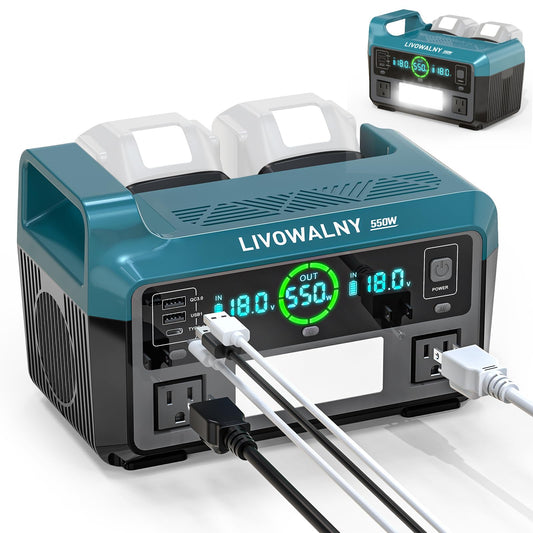 LIVOWALNY 550W Power Inverter Compatible with Makita 18V Battery, DC 18V to AC 110-120V Pure Sine Wave Power Station with 2 AC Outlets, 2 USB-A & 1 Type-C, for Camping Power Outage (No Battery)