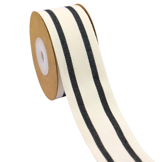 YERELO 10Yard/ Roll Set Cotton Stripe Ribbon Black and White Stripe Ribbons 1-1/2" for Christmas Tree Crafts,Wedding Wreath,Gift Wrapping,Decoration and DIY Handmade Hair Bows