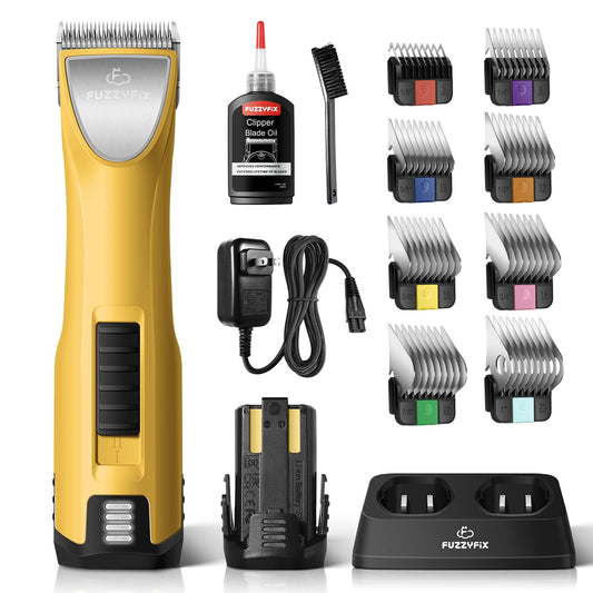 FuzzyFix Professional Dog Clippers for Grooming with Charging Replacement, Low Noise Pet Grooming Kit for Thick Curly Matted Heavy Coats Cordless Hair Trimmer with 8 Metal Guide Combs for Animal Horse