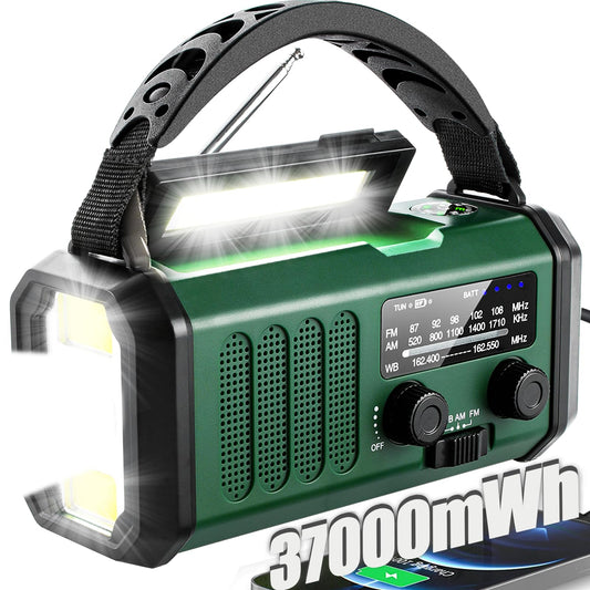 QAUYYW Hand Crank Emergency Radio,37000mWhSolar Powered Hand Crank Portable NOAA AM FM Weather Radio with 3Mode Flashlight and Reading Light,Cell Phone Charger,Home and Emergency Distress Signa