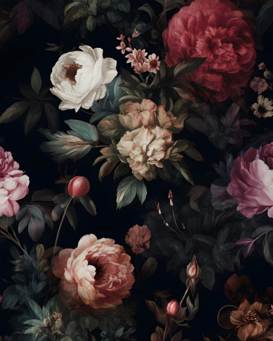 XRUIBZI Dark Floral Peel and Stick Wallpaper Vintage Gothic Contact Paper Pink Goth Flower Wall Mural Home Vinyl Waterproof Self Adhesive Removable Renter Friendly Wall Paper 17.5" x 118"