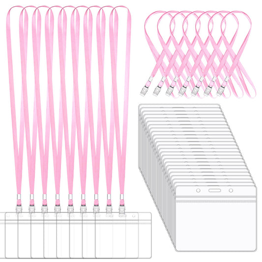 Lanyard with ID Holder - Korty 100 Pack 4x3 Name Tags Badge Holder with Lanyards for Work, School, Events - Easy to Use, Bulk Set for Employees, Students, Visitors (100, Pink)