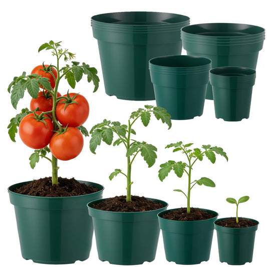 Garvee 16 Pack 4/6/8/10 Inch Plant Nursery Pots, Thickened Plastic Plant Pots with Drainage Holes, Indoor Outdoor Seeding Start Planters for Vegetable Herbs Flowers, Green