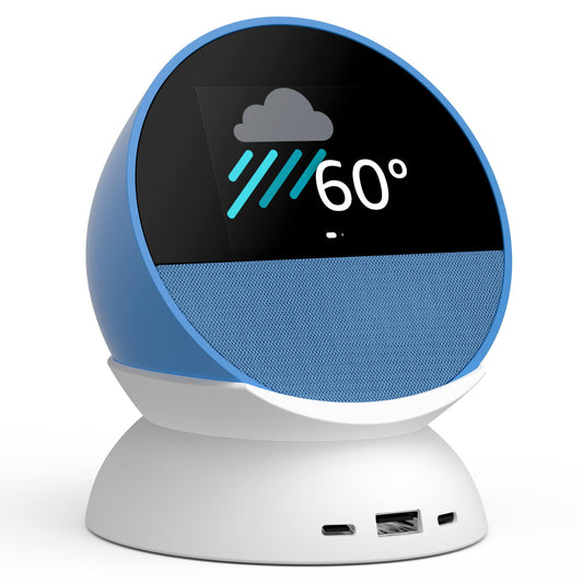 Echo Spot Bundle: Includes Echo Spot | Ocean Blue & Made for Amazon Stand with USB-C and USB-A Charging Ports | Glacier White