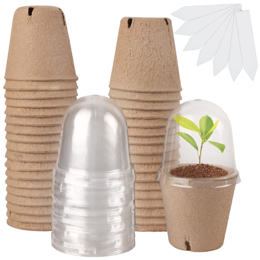 winemana 36 Set Plant Nursery Pots with Humidity Dome, Seed Starter Biodegradable Peat Pots, Seedlings Planting Pots with Labels for Indoor Outdoor Garden