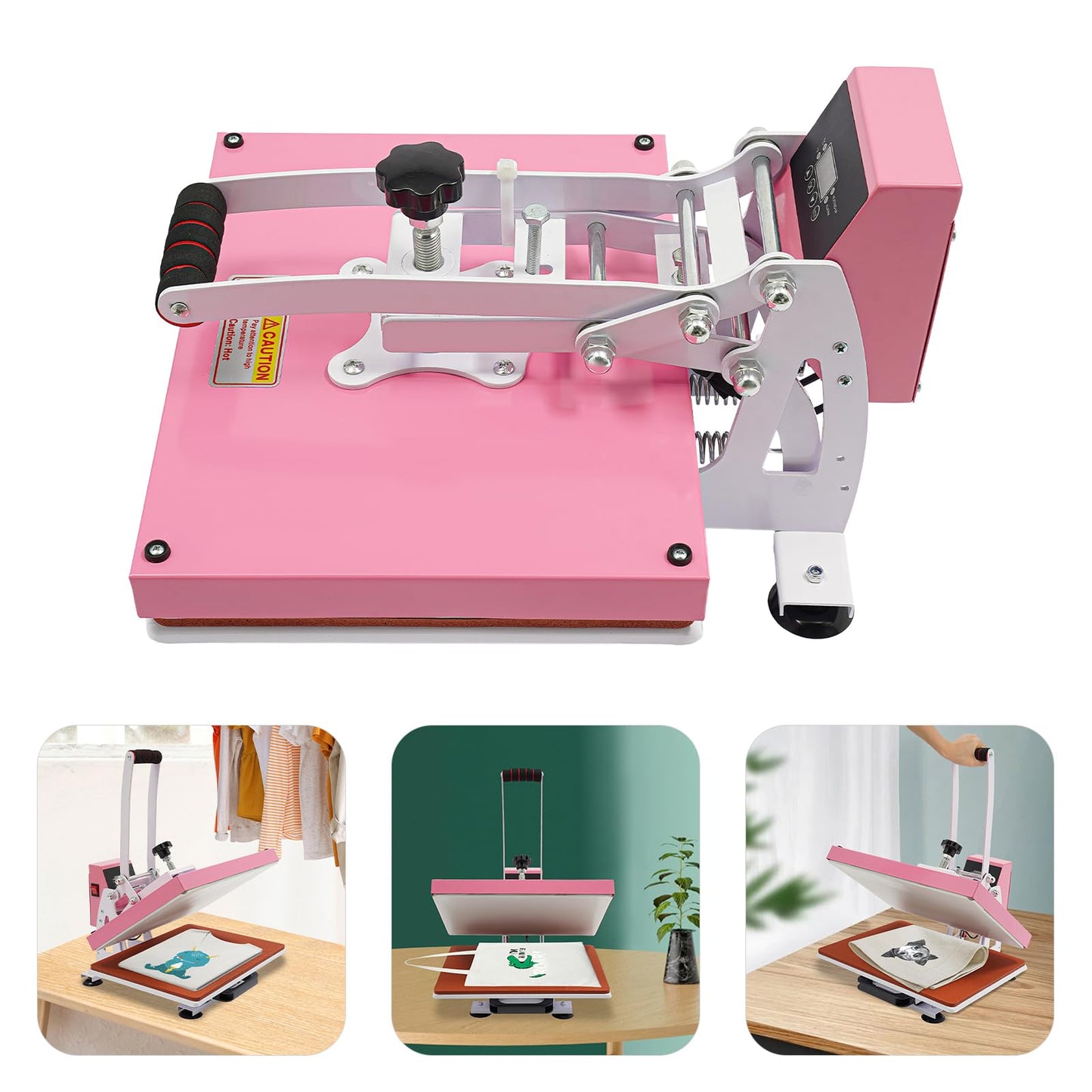 BFDIEEM Heat Press Machine for T Shirts, Digital T Shirt Pressing Machine with Soft Handle, Mini Manual Heat Presser Heavy Duty Hot Press Stamping for Clothing, Bags, Tiles, Pink 11.42 * 14.96in