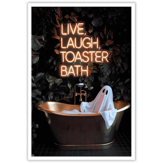 Vintage Halloween Bathroom Wall Art Live Laugh Toaster Bath Ghost Poster Retro Dark Academia Gothic Spooky Print Cute Ghost In Bathtub Wall Decor for Restroom 12x16in Unframed