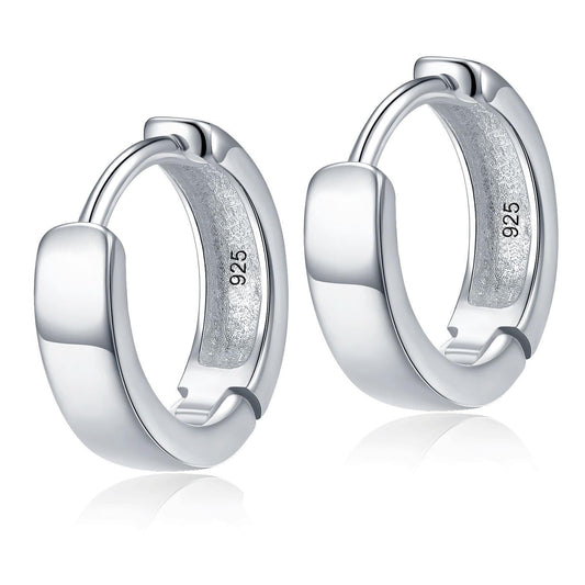 Italian Sterling Silver Earrings for Men Hoop Huggie Earring Polished, Jewelry for Alentine's Day, Father's Day, Thanksgiving Gifts, Birthday Presents (Large shiny hoop)
