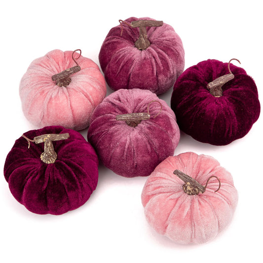 Briful Fall Pumpkins Decoration for Home, 6PCS Velvet Fake Pumpkin Decor for Autumn Harvest Thanksgiving Halloween Party Baby Shower Table Centerpiece Mantel Decoration(4 Inch, Purple/Burgundy/Pink)