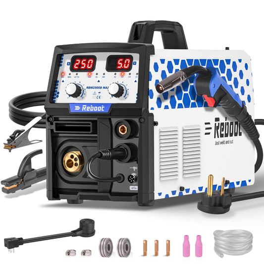 Reboot RBM2500D MAX 250A 5-in-1 MIG Welder, Premium Build, Spool Gun Compatible for Aluminum, Lift TIG, MIG Gas/Gasless, Stick, 120V/240V Dual Voltage Multiprocess Welding Machine