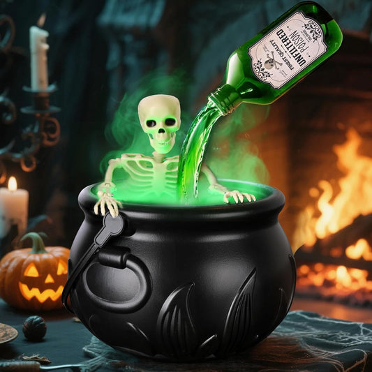 PYOF Halloween Decorations Indoor - Cauldron Halloween Decor with Magic Floating Potion Bottles and Diffuser - Black Plastic Witches Bowl Hocus Pocus Party Decoration for Vintage Home Decor (8"x 5")