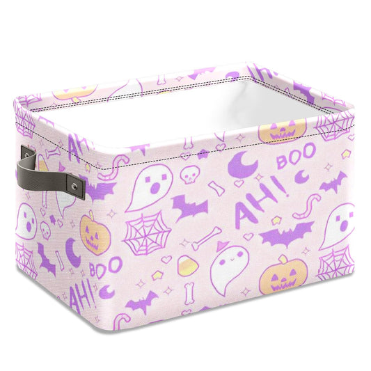 Andemie Halloween Basket Cute Pink Spooky Boo Basket Stuffers for Women Teen Girls Girlfriend Trick or Treat Bags Cube Large Collapsible Storage Bins