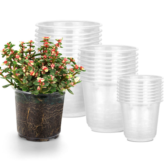 RAOOKIF 6/5/3.5 Inch Clear Nursery Pots with Drainage, 24 Pack Clear Nursery Pots for Plants, Flexible Plastic Garden Flower Pot