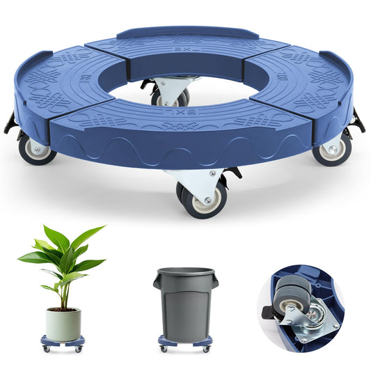 Plant Rollers with Wheels, 15-19 Inch Adjustable Bucket Dolly with Locking Wheels 440 LBS Heavy Duty Drum Cart Plant Caddy with Wheels Plant Mover Base, Blue