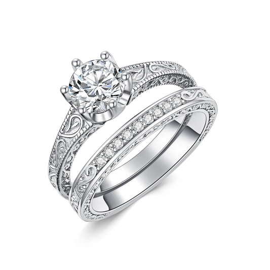 1-3 Carat Round Cut Moissanite Bridal Set Engagement Ring for Women 0.072 Carat Lab Grown Diamond 925 Sterling Silver/10k/14k/18k Real Gold Custom Wedding Engagement Ring Set Jewelry （D Color, VVS Clarity）-12