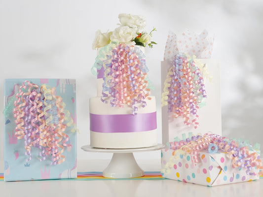 HUIHUANG Pastel Bows for Gift Wrapping 7" Pastel Rainbow Curly Gift Bow Self Adhesive & Twist Tie Ribbon Bows for Presents Gifts Easter Baskets Baby Shower Party Favors- 6 Counts