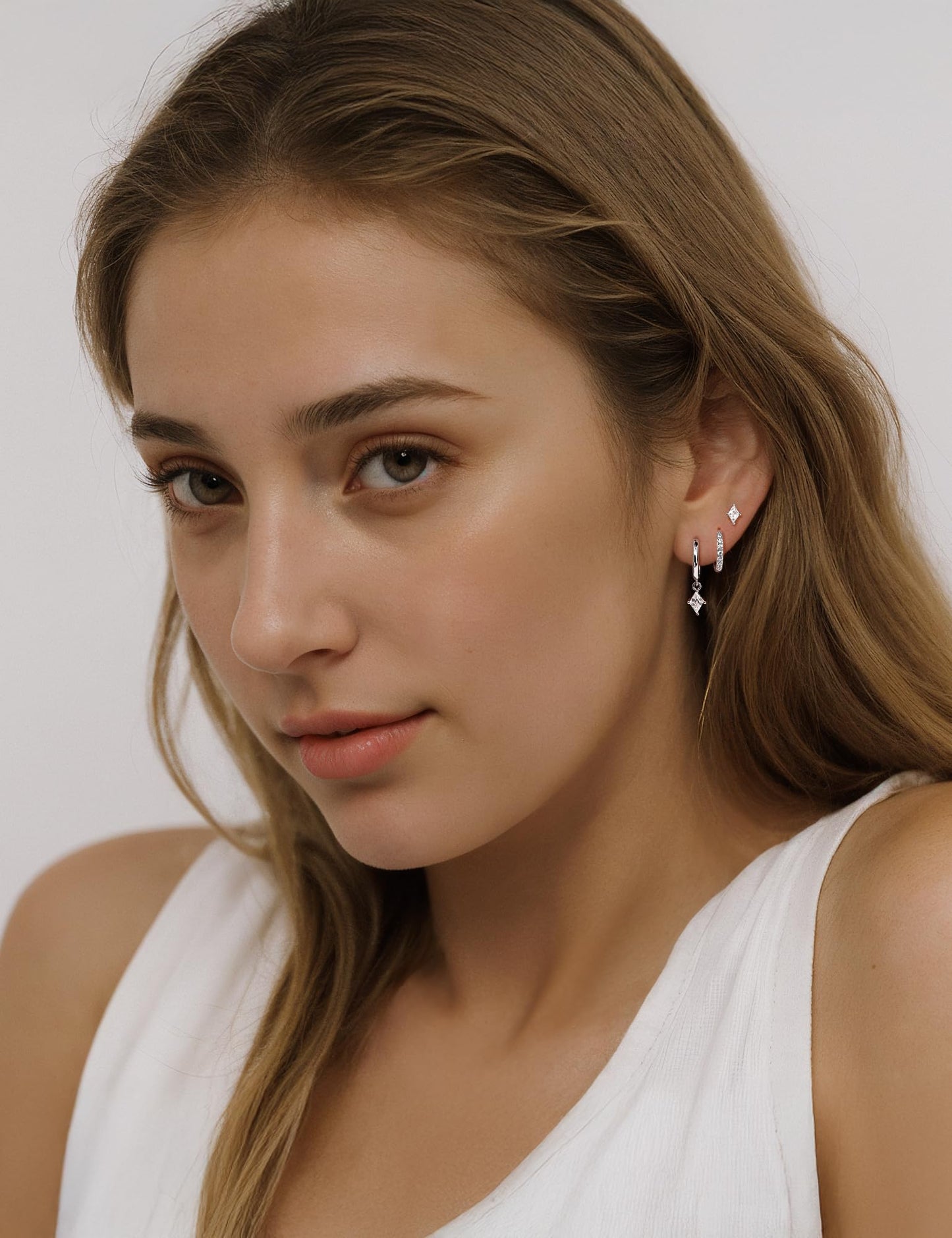 3 Pairs 925 Sterling Silver Hoop Earrings Set for Women, Hypoallergenic Silver Earrings for Multiple Piercing, Dainty Flat Back Stud Dangle Earring Stacks for Women Trendy Non Tarnish Jewelry Gifts