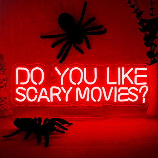 FAXFSIGN Do You Like Scary Movies Neon Sign Horror Cinema Neon Signs for Wall Decor LED Night Light for Escape Room Bar Club Party Teen Boy Man Cave Game Gothic Halloween Decoration