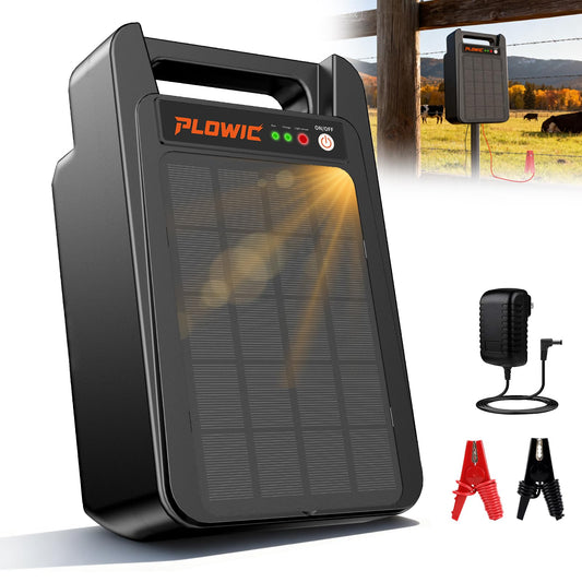 10 Miles Solar Electric Fence Charger: 0.20J Portable Energizer with Rechargeable Solar Panel for Livestock, Predator Protection, Solar Fence Charger with Day or Night Mode, Easy Installation