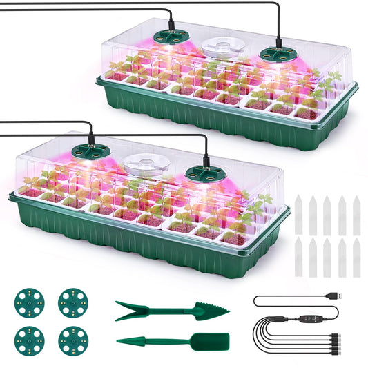 Pattiumo 2 Packs Seed Starter Tray with Grow Lights, 72 Cells Silicone Seed Starter Kits with Humidity Dome, 3 Lights for Seed Starting, 4 Timing Set, 8 Full Spectrum Germination Kit for Plant Seeds