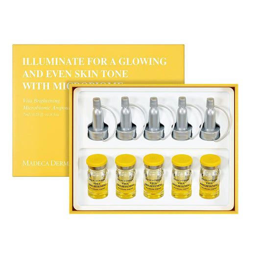 MADECA DERMA Vita Brightening Microbiome Ampoule – Brightening with Vitamins C & E, Hyaluronic Acid & Antioxidants, Korean Skincare for Radiant, Even Tone & Dark Spot Care (0.23 fl oz x 5 Bottles)