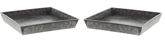 Hard Plastic Plant Saucer Set, Faux Slate Look - Planter Pot Trays Decoration for Indoor Outdoor Home Garden Decor (2, 5.5")