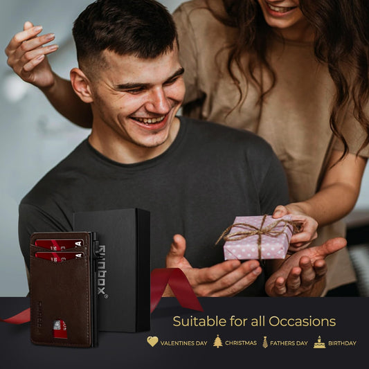RUNBOX Slim Card Wallet for Men with ID Window – Minimalist RFID Wallet, Pop-Up Function, Ultra Thin Design, Metal Business Card Case Holds 8+ Cards, Gifts for Men, Men's Accessories