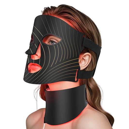 LED Light Therapy Mask Skin Care Mask & Neck, Red & Infrared Lights Masks Wavelength LED Face Mask Light Therapy for Home Use Black