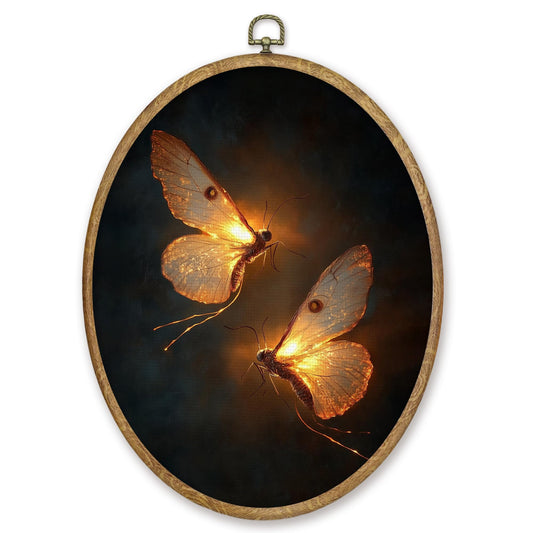 CGBHW Moody Glowworm Oval Wall Art Decor, Vintage Gothic Dark Academia Canvas Prints Framed, Cottagecore Wall Art Hanging Decor for Home Gallery Bedroom Living Room Decorations, 8.6x11.4 Inch