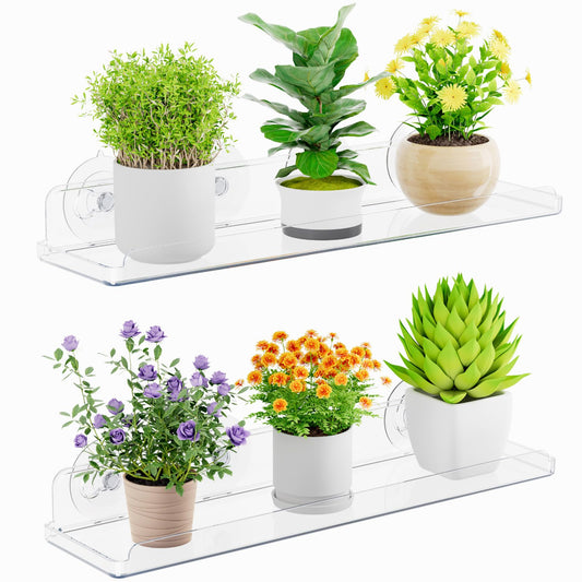 Lifewit Window Plant Floating Shelves 14.6x3.6, 2 Pack Acrylic Suction Cup Shelf, Window Sill Extender for Indoor Succulent Plants, Micro Greens, Seed Starter Pots, Herb Planters 37 x 9 cm/14.6x3.6