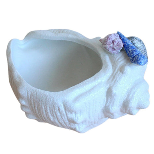 FMTITF Ceramic Seashell Planter with Drainage Hole, Succulent & Herb Pot for Indoor/Outdoor Plants, Hand-Painted Ocean Décor for Home, Office, or Garden (Blue/Lavender/Gray Shell Accents)