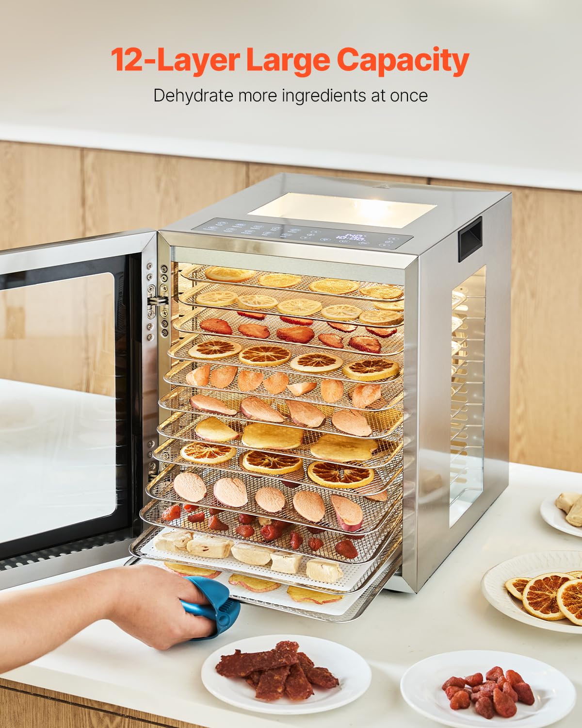 VEVOR Food Dehydrator, 12 Stainless Steel Trays Dehydrators Machine, 850W Food Dryer with Adjustable Temp & 24-Hour Timer, Dehydrator for Food and Jerky, Meat, Fruit, Vegetables, Herbs, Dog Treats