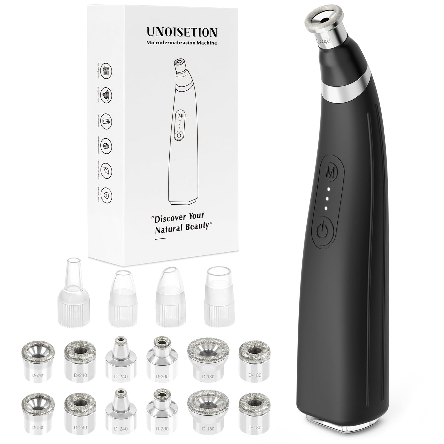 Diamond Microdermabrasion Machine, UNOISETION Rechargeable Micro Dermabrasion Facial Tool with 12 Diamond Tips, Blackhead Remover for Home Travel