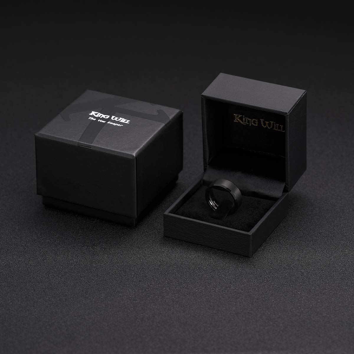 King Will 8mm Men's Black Wedding Ring - Brushed Matte Surface, Beveled Polished Edge, Comfort Fit Size 8
