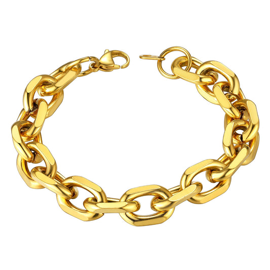 ChainsHouse Mens Rolo Link Bracelet 18K Gold Plated 12mm Cable Bracelet for Men Women,7.5 inch Hip Hop Mens Jewelry