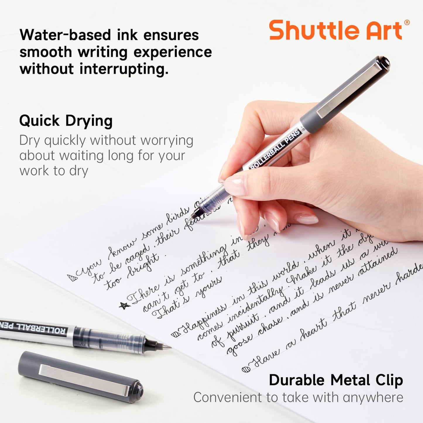 Shuttle Art RollerBall Pens, 25 Pack Black Fine Point Roller Ball Pens, 0.5mm Liquid Ink Pens for Writing Journaling Taking Notes School Office