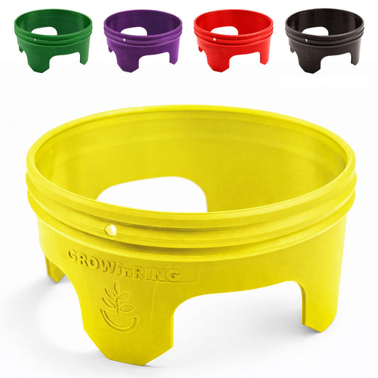7 inch Solid Planting Grow Rings | 6 Pack Yellow | One-Piece Design for Deep Root Watering Veggies, Herbs & Flowers | Mulch & Soil Barrier | Deter Slugs and Cutworms | Heavy Duty | Made in USA