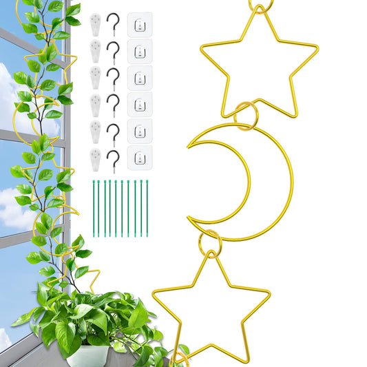 20 Pcs Plant Trellis for Climbing Plants, Chain Trellis, Garden Plant Wall Trellis, Vine Support Houseplant Accessories for Monstera, Pothos, Ivy, Climbing Plants Indoor Outdoor (Gold Moon and Star)