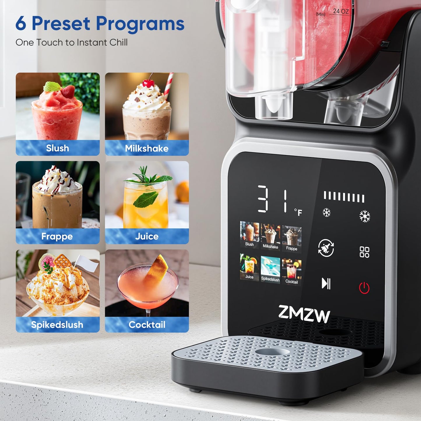 Slushie Machine, 88 oz. Frozen Drink Maker, No Ice Needed Slushy Machine for Home with 6 Presets, Adjustable Slush Thickness, LED Display, Perfect for Frozen Margaritas, Cocktails, Slushies, Frappés