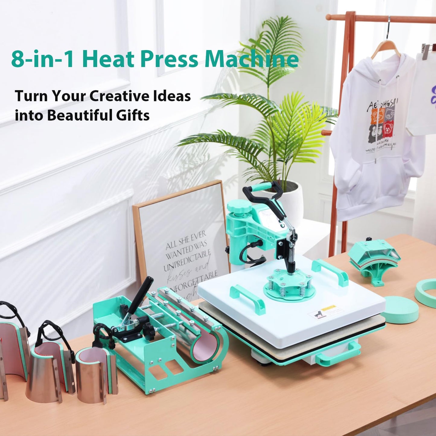15x15 Heat Press Machine, 8in1 Multi-Purpose Heat Press with 11-30oz Tumbler/Mug/Hat Press, 360° Swing Away/Slide Out Sublimation Tshirt Combo, DIY Heats Transfer Press Vinyl