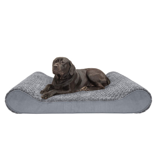 Furhaven Memory Foam Dog Bed for Extra Large Dogs w/ Removable Washable Cover, For Dogs Up to 180 lbs - Ultra Plush Faux Fur & Suede Luxe Lounger Contour Mattress - Gray, Giant/XXXL