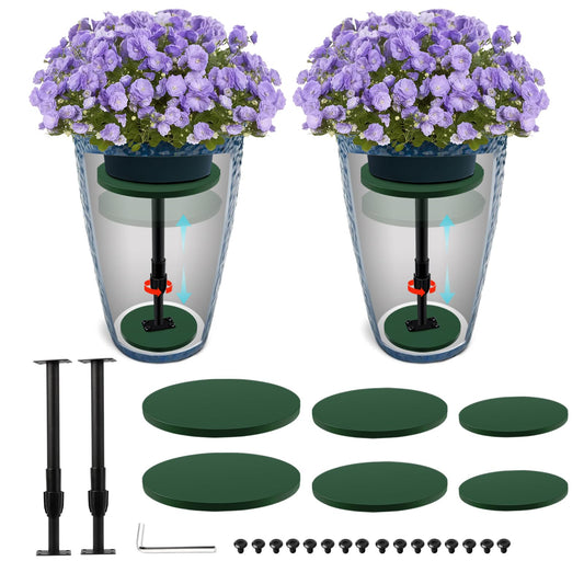 Axcoix 2 Pack Adjustable Height Plant Risers for Inside Pots, 12-21" Planter Inserts for Large Pots, Pot Fillers for Tall Square Round Taper Planters (6" 8" 10" Base or Top)
