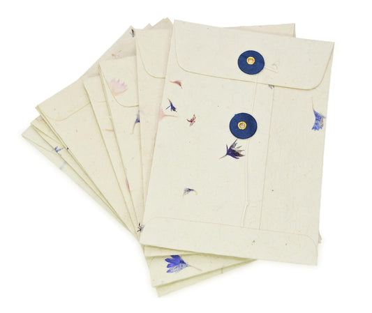 Kathmandu Valley Co. Handmade Lokta Paper Envelope with String-tie Button Closure Pocket Folder Documents Sleeve, for Invitations, Mailers, 4.5 x 6.5 inches, 10 Pack. Made in Nepal. (Cornflower)