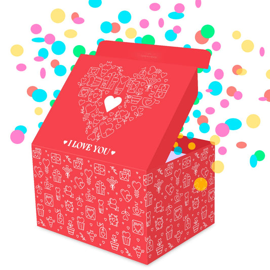 FETTIPOP Love Gift Box Exploding Confetti (Love Heart) 7.1x5.5x4.3 inches, Surprise Romantic Pop up, Valentine's Day, Mother's or Father's Day