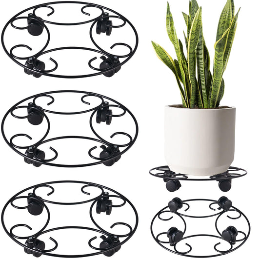 3 Packs 12.8" Metal Plant Caddy With Wheels - Large Rolling Stands Heavy-Duty Wrought Iron Roller Base Pot Movers Saucer Indoor Outdoor Dolly Coasters Planter Tray