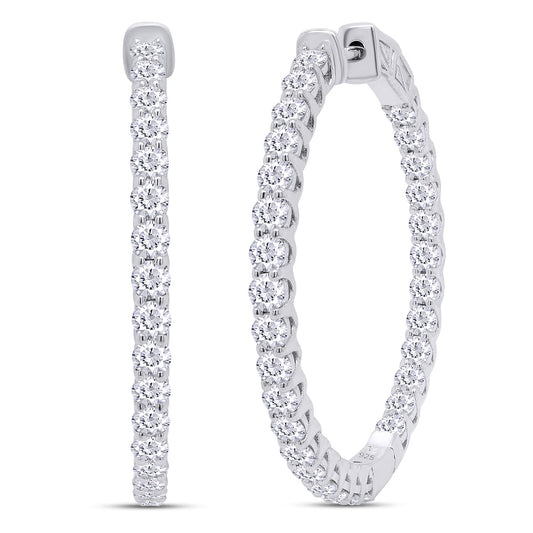 Inside Out Hoop Earrings for Women Round Lab Created Moissanite or Lab Grown Diamond Hoops in 14k White Gold Plated 925 Sterling Silver Fine Jewelry