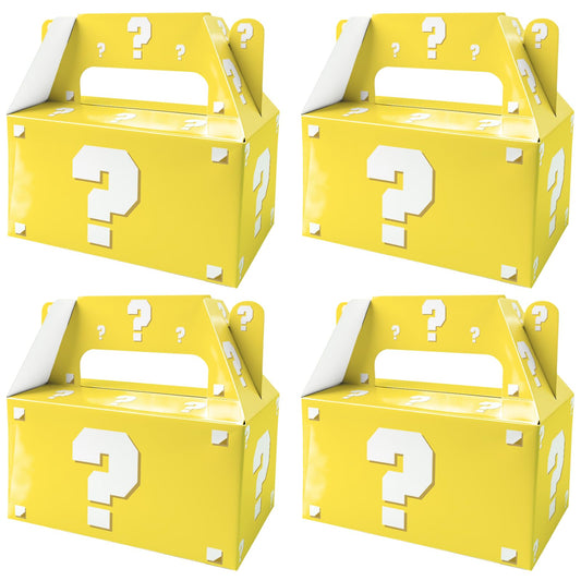 12 Pack Pixel Video Game Question Mark Birthday Party Candy Boxes, Yellow Surprise Gift Boxes with Handles for Adults, Boys & Girls, Ideal for Pixel Mining World Theme Party Favors and Decorations
