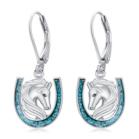 YYmqmq Horse Earrings for Women 925 Sterling Silver Turquoise Horseshoe Dangle Earrings Western Jewelry Christmas Gifts for Women Girlfriend Horse Lovers